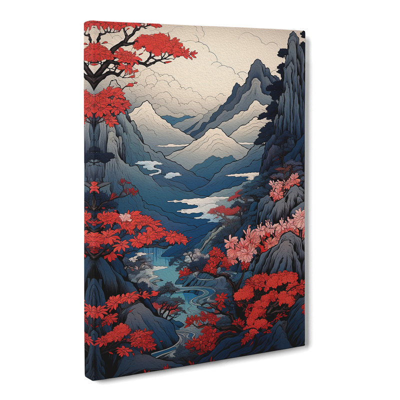 Japanese Mountains Nouveau - Art Prints - Wrapped Canvas, 60cm H x 40cm W x 3cm D