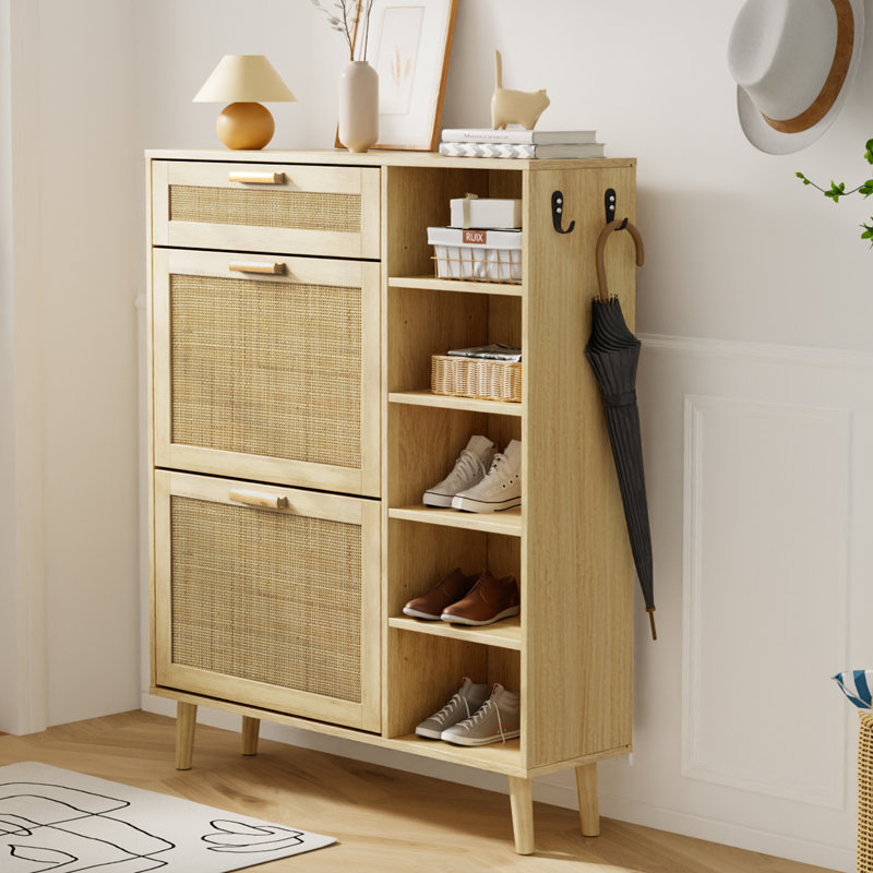 Hidden Shoe Cabinet With 2 Flip Drawers&1 Small Drawer& 5 Shelves