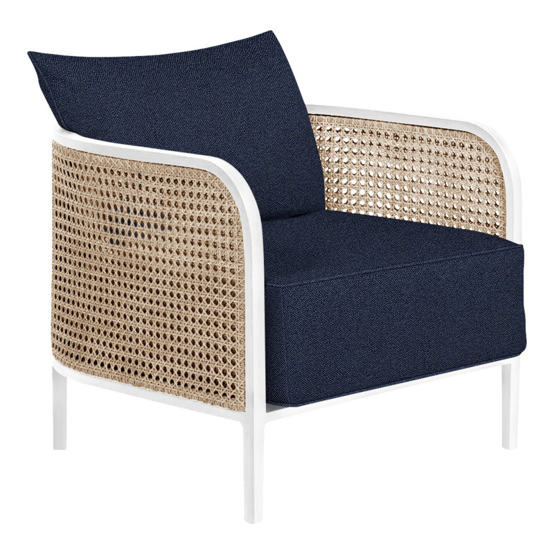 Havana Patio Chair with Cushions, Chalk/Natural Resin, Welt + Standard fill, Intermix Indigo
