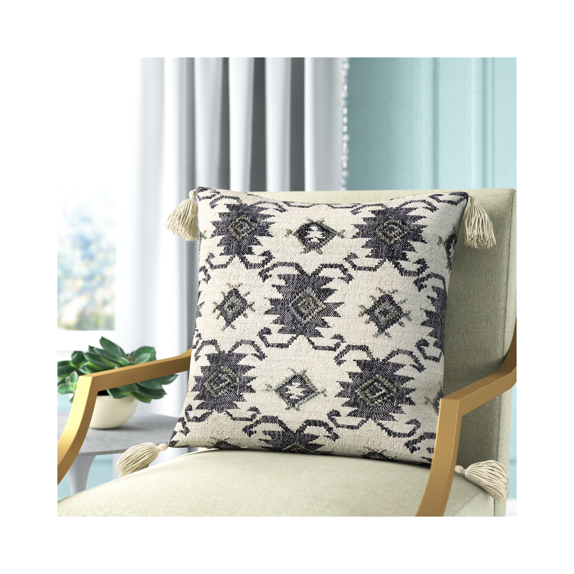 Peridan Tassels Jute / Sisal Throw Pillow, 20" x 20", Down