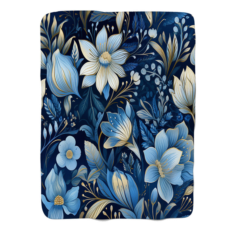 Indigo Blooms - 1 pièce Sherpa Premium, Lit simple