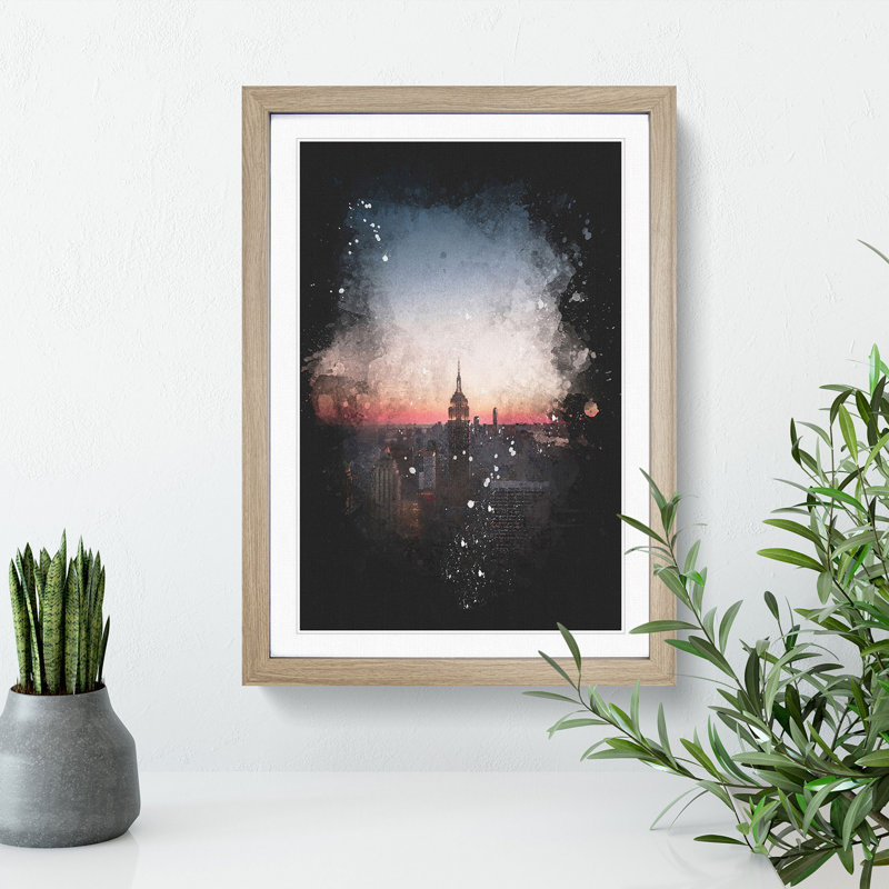 The Empire Stae in New York - Picture Frame Painting Print, Oak Framed, 33cm H x 24cm W x 2cm D
