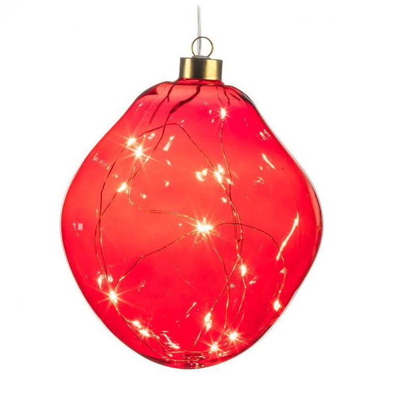 Ornement boule organique avec lumières DEL, Rouge