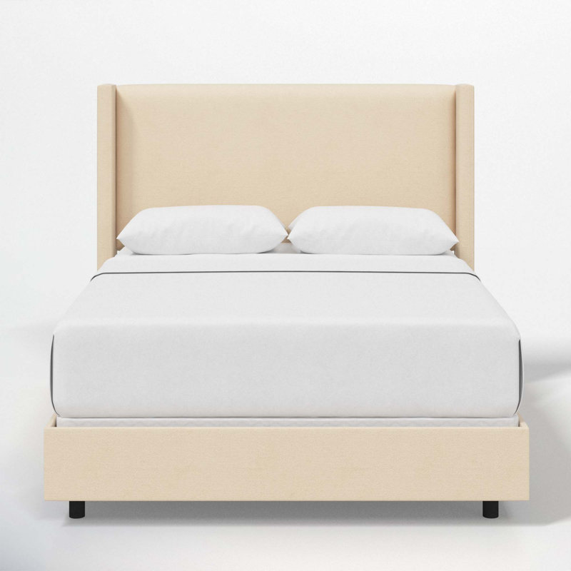 Hanson Upholstered Wingback Bed, King, Classic Pearl Performance Velvet