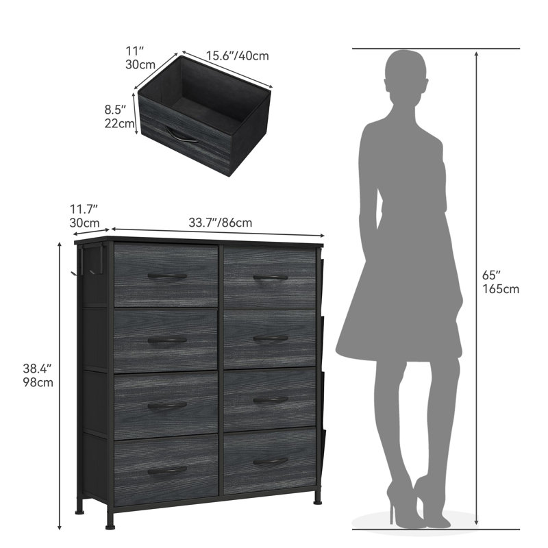 Arnaz 8 - Drawer Chest of Drawers, Black Wood Grain