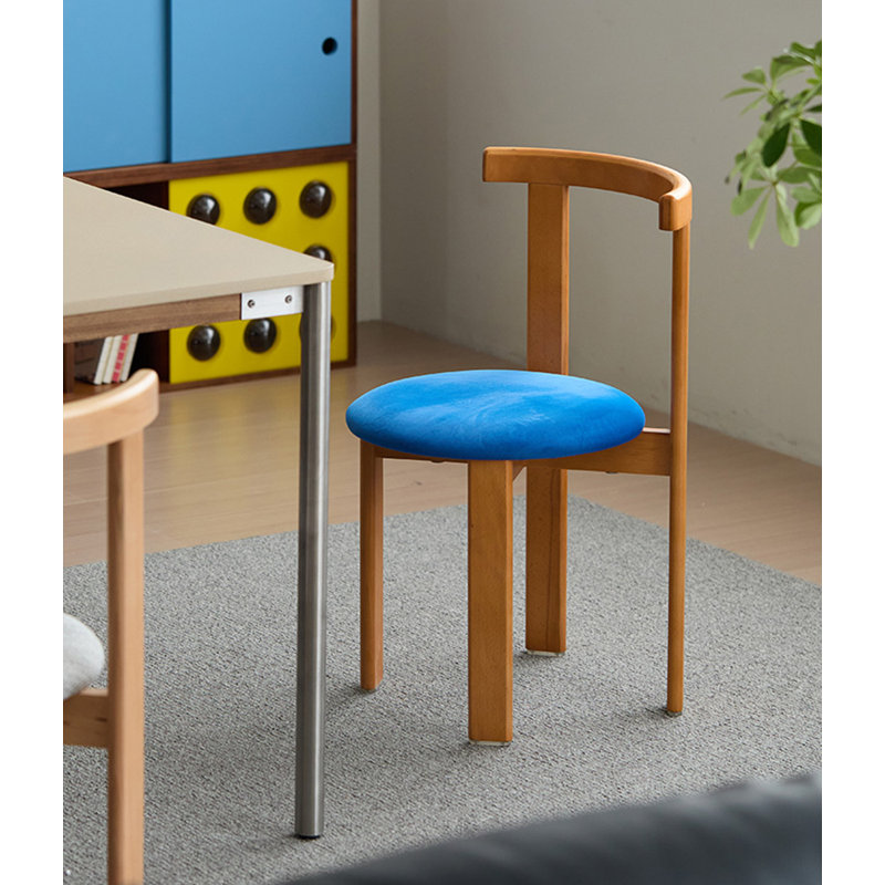 Chaise de salle à manger rembourrée en bois massif avec dossier en bois massif, Bleu