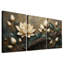 Fleurs de lotus crème avec feuilles bleu sarcelle, ensemble de 3 toiles-131991036