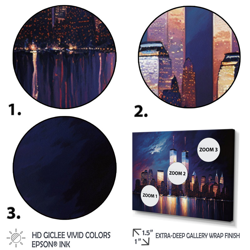 Skyline I - reproduction sur toile, L 32 po x H 16 po, Toile avec cadre flottant or