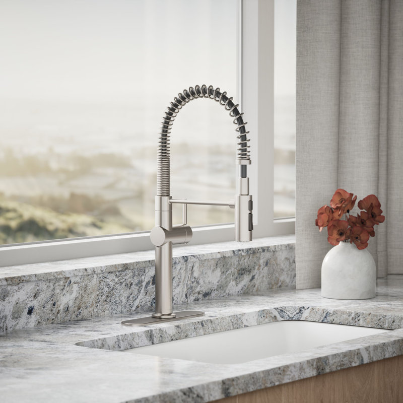Kohler Crue Single Handle Semi-Professional Pre-Rinse Kitchen Faucet with Three-Function Pull Down Sprayer, Vibrant Stainless