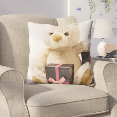 Hicks Teddy Bear Next To Gifts Throw Pillow