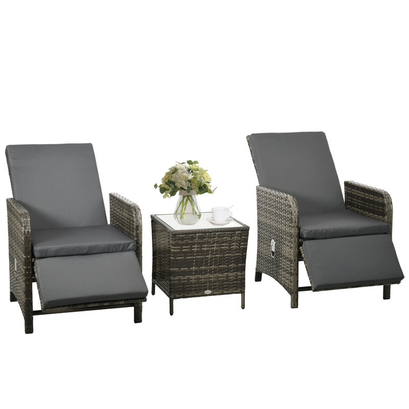 Anannya 3 Pieces Rattan Bistro Set Reclining Garden Chairs Dark Grey
