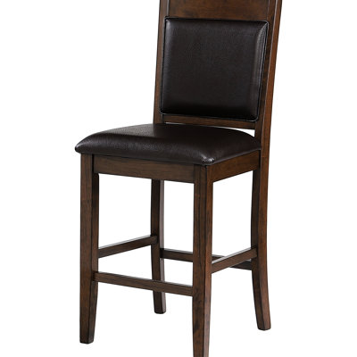 Tabouret de bar rembourré 2 places en noyer - Contre-chaises en similicuir