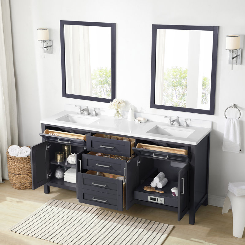 Tahoe OVE Decors 71" Double Bathroom Vanity Set with Mirror, Dark Charcoal