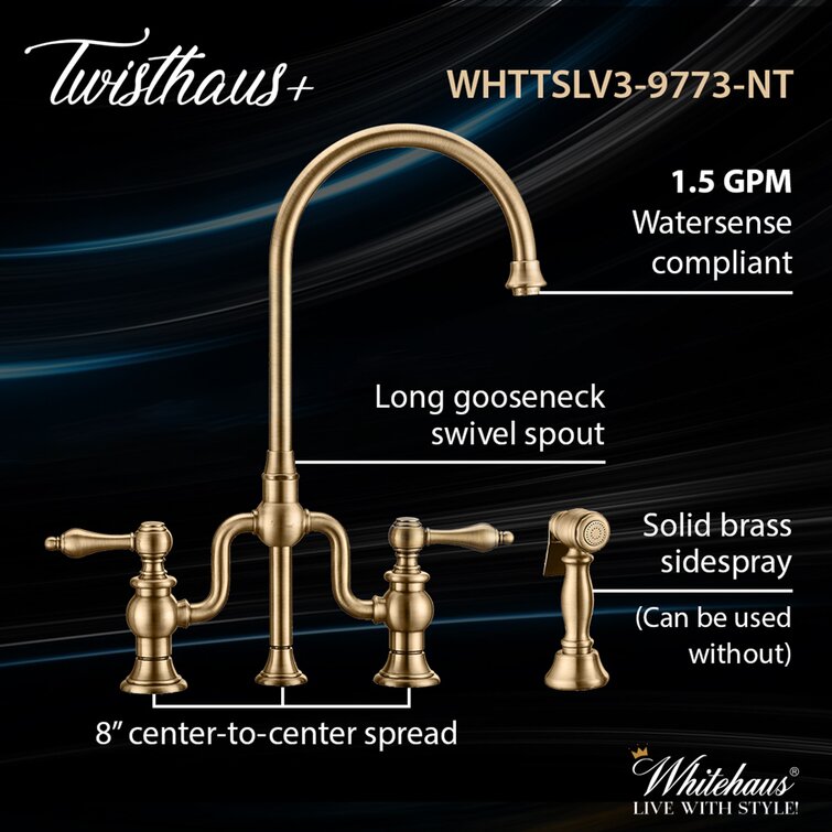 Whitehaus Collection Twisthaus Plus Bridge Faucet with Gooseneck Swivel  Spout,Solid Brass Side Spray & Reviews - Wayfair Canada