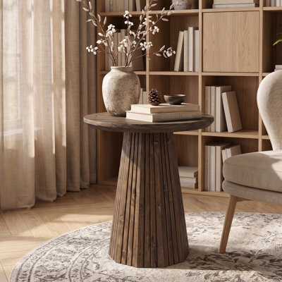 Small Round Solid Wood End Table, Farmhouse Side Table for Living Room, Bedroom