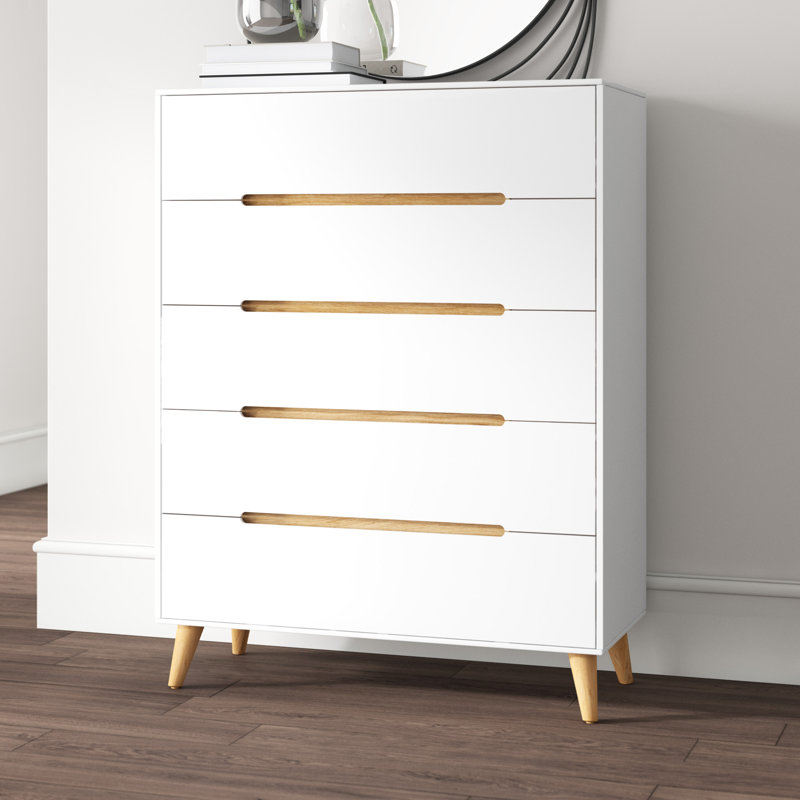 Heriberto 90cm W 5 - Drawer Chest of Drawers, White