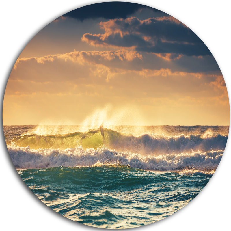 «Sunrise and Shining Waves in Ocean», reproduction de photo sur métal, H 23 po x l 23 po