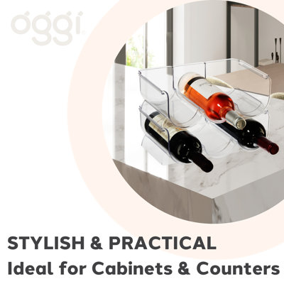Oggi Neat 3 Bottle Tabletop Wine Bottle Rack in Clear