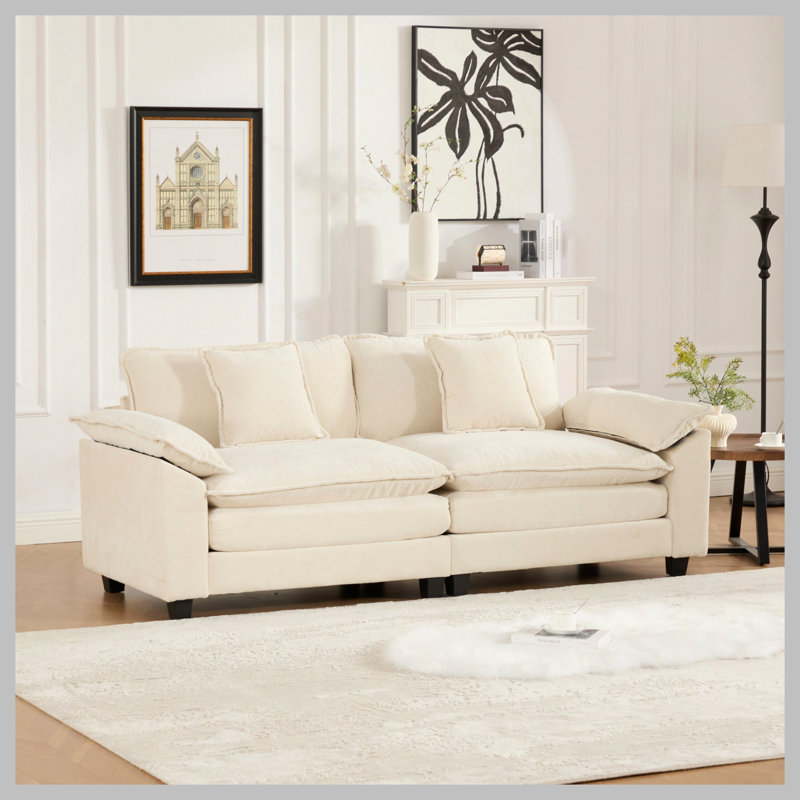 Canapé en chenille 2 places, H 33,1 po x l 81,9 po x P 30,3 po, Beige