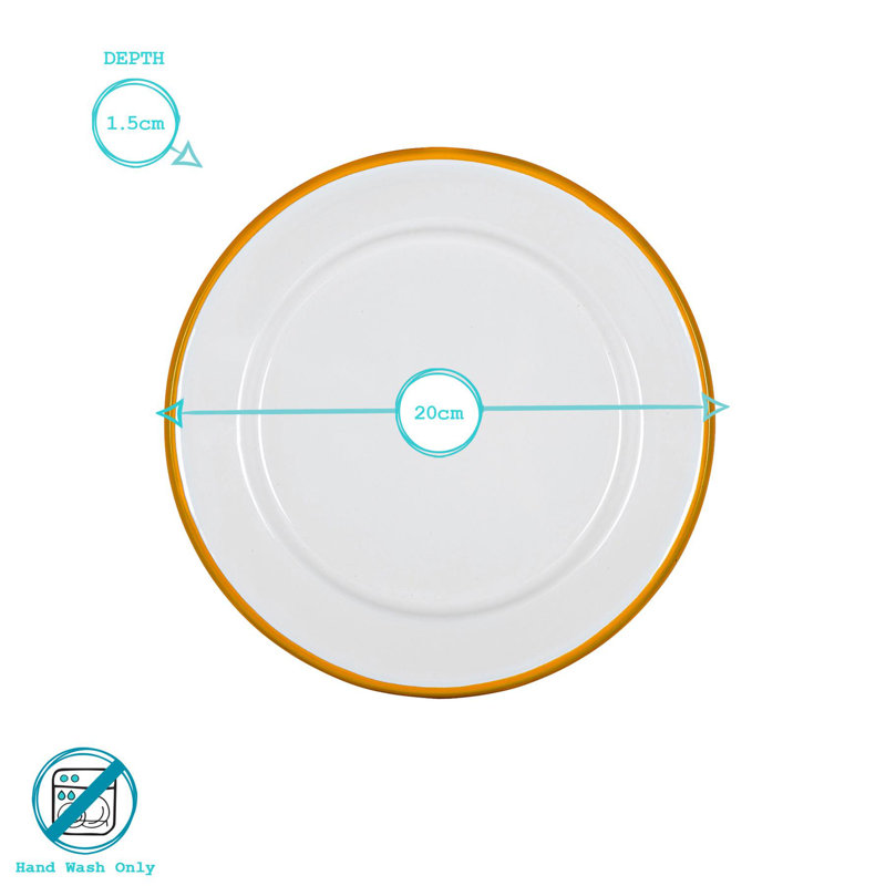 Argon Tableware - White Enamel Side Plates - 20cm - Set of 6, Yellow