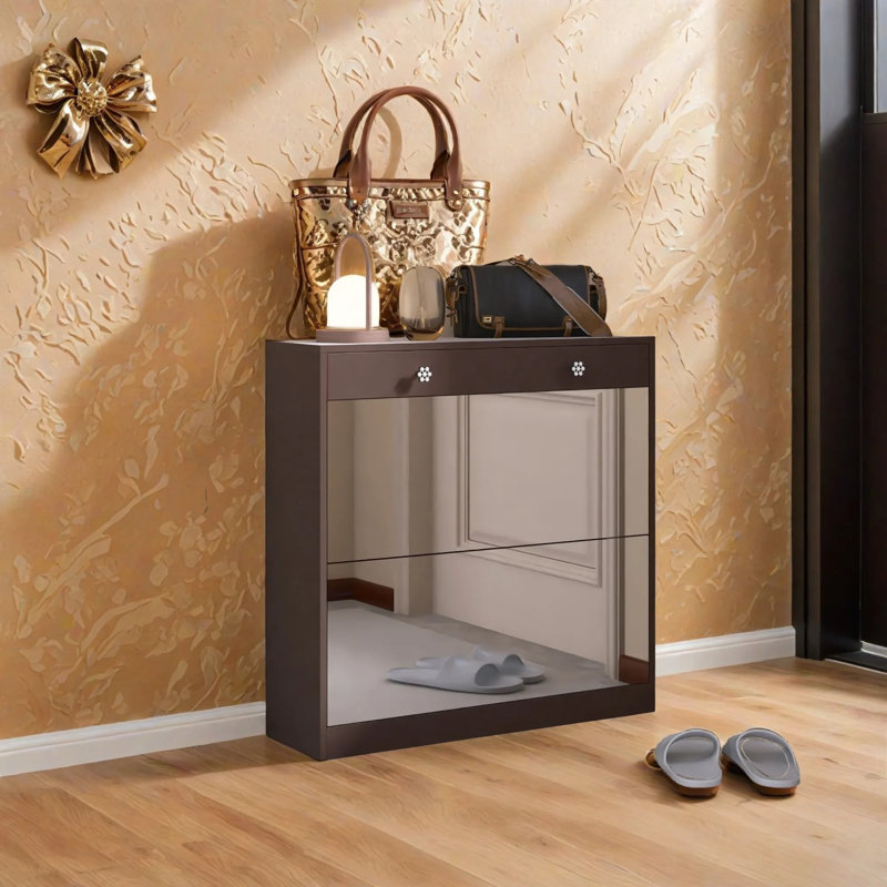 Range-chaussures à miroir 20 paires avec 2 tiroirs et 1 tiroir de rangement