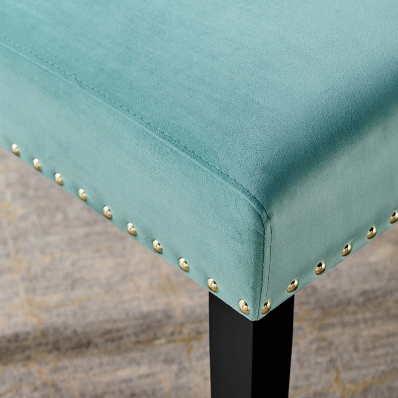 Chaises d'appoint de salle à manger à garniture cloutée en velours argenté Orchid Lind par Modway, Menthe