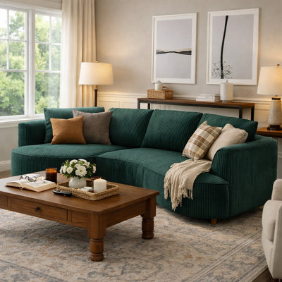 122" Modern Curved Sofa Couch with Chaise,Upholstery Corduroy Sectional Sofa
