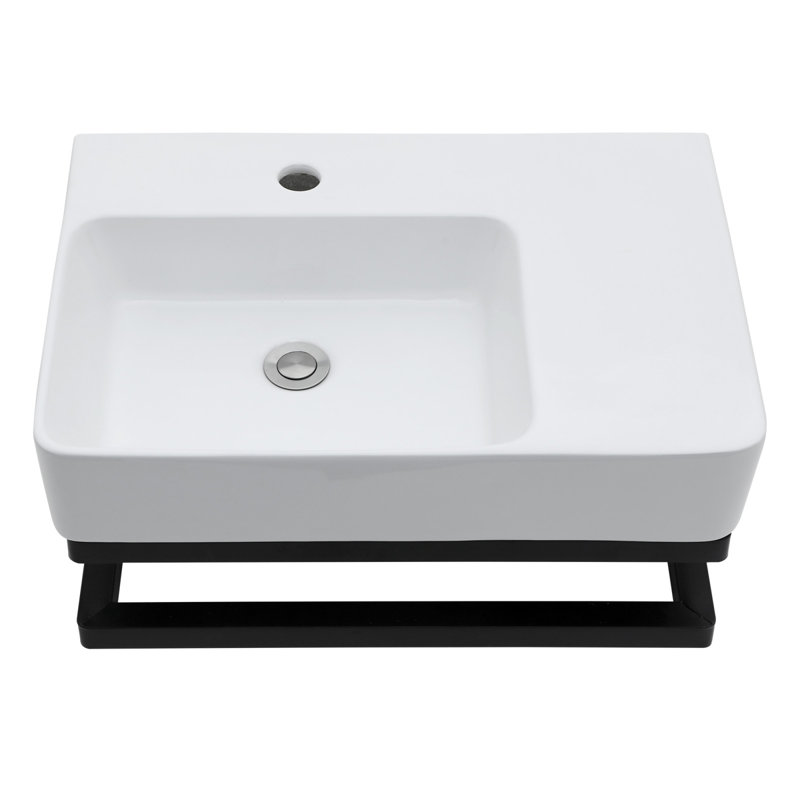 Space-saving Ceramic Wall-mounted Sink Modern Design With Black Towel Bar For Stylish Bathrooms