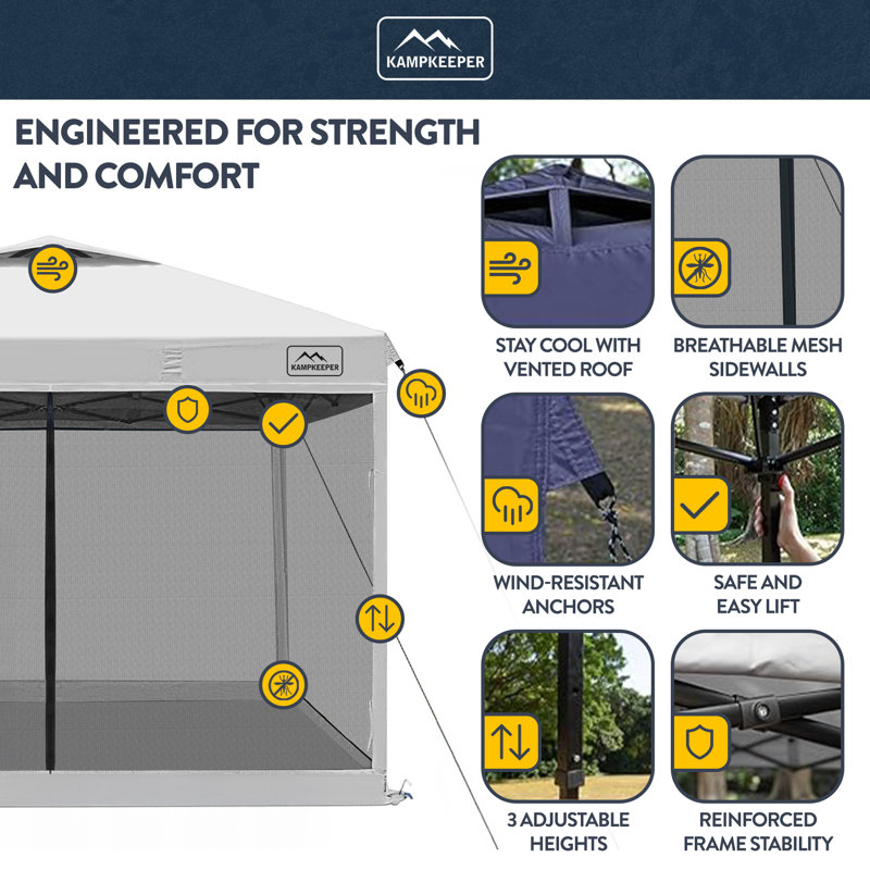 KAMPKEEPER 10x10 Pop Up Canopy Tent with Netting, Outdoor Sun Shade, Navy Blue, Blue