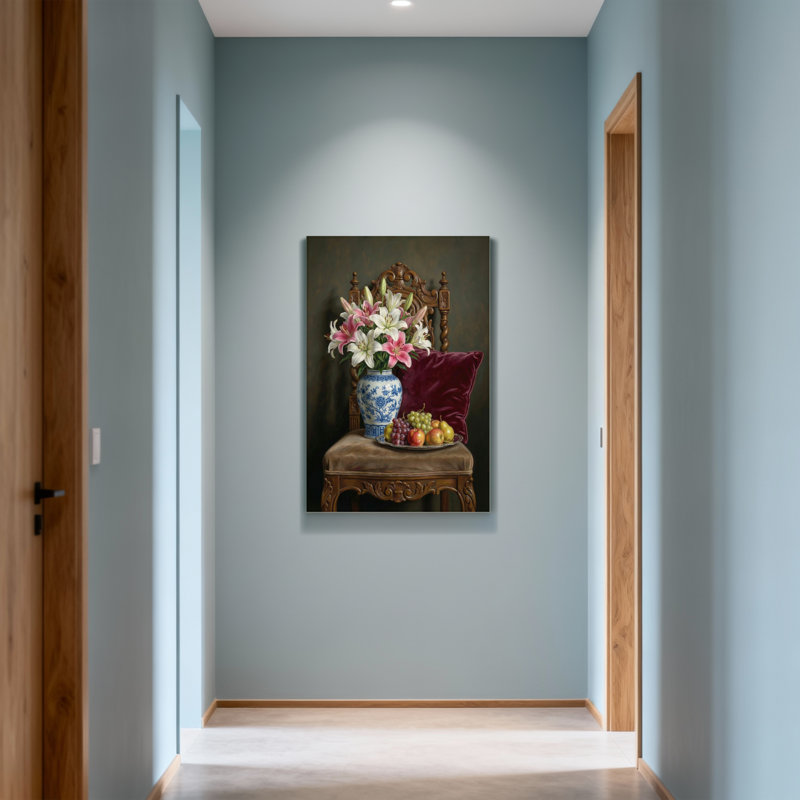 Nature morte avec plantes et fleurs, H 18 po x l 12 po