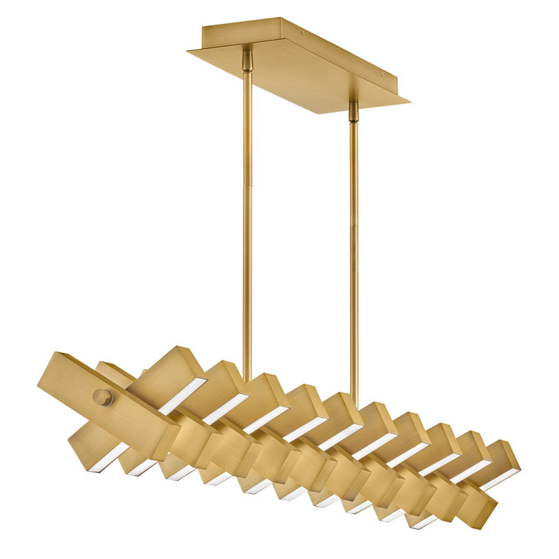 1 - Light Kitchen Island Rectangle Chandelier, Lacquered Brass