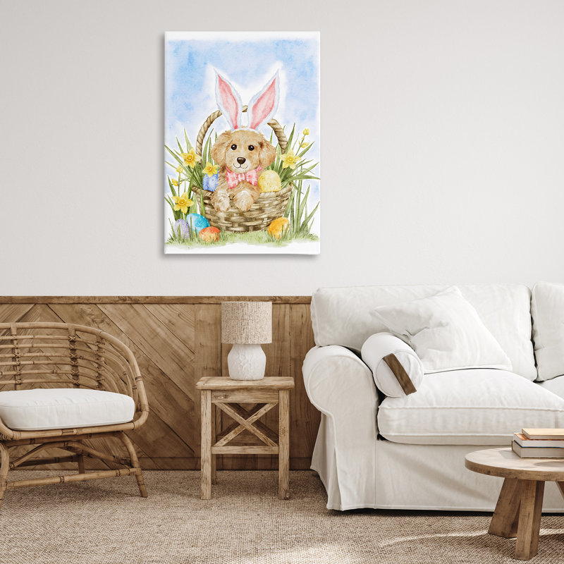 Toile de printemps avec des chiots de Pâques, design par Amy Hall, H 36 po x l 24 po