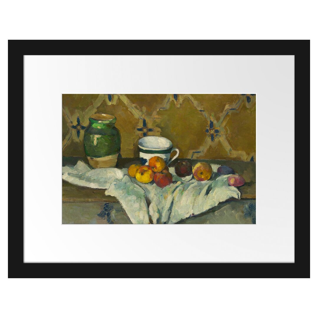 Gerahmter Kunstdruck Still Life with Jug Cup and Apples von Paul Cezanne