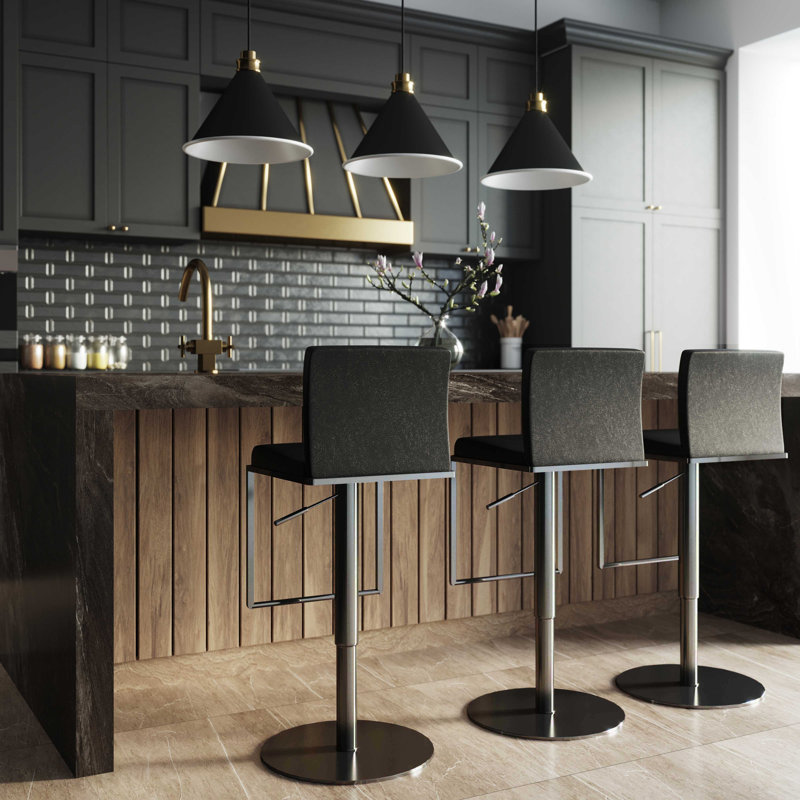 Upholstered Adjustable Height Counter Stool with Metal Frame, Black