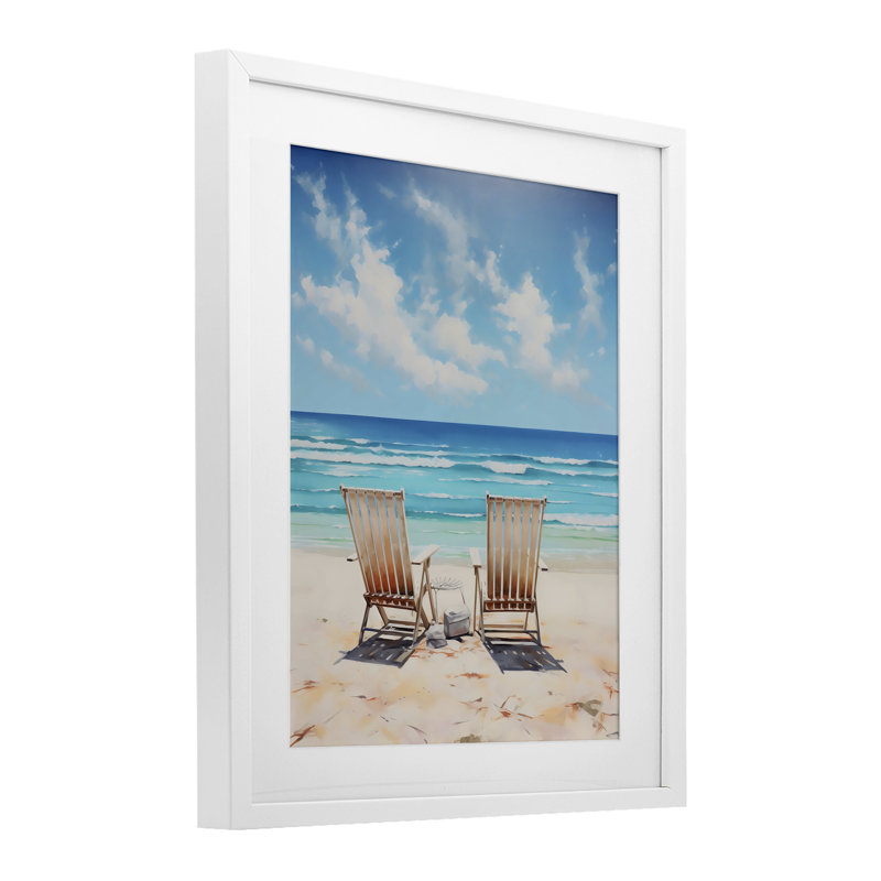 Adirondack Beach Chairs View, reproduction encadrée sous verre, design par LSR Design Studio, H 16 po x l 13 po