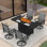 5-Piece Outdoor Patio Dining Set, 2-In-1 Fire Pit Dining Table & 360° Swivel Rocking Chair Set