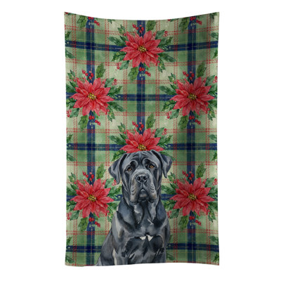 Black Neapolitan Mastiff Christmas PoinsettIas Kitchen Towel