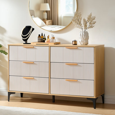 Organisateur de commode 6 tiroirs cannelés, chêne naturel et blanc, 1 pièce