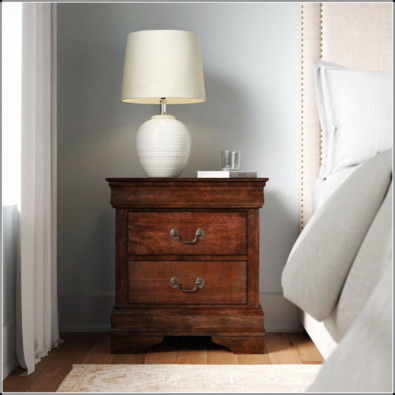 Table de chevet classique de style Louis Philippe avec 2 tiroirs, design traditionnel pour des meubles de chambre à coucher élégants