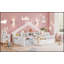 Lit double sur pied avec lumière, tablettes de rangement et forme de toit-129424223-129424224