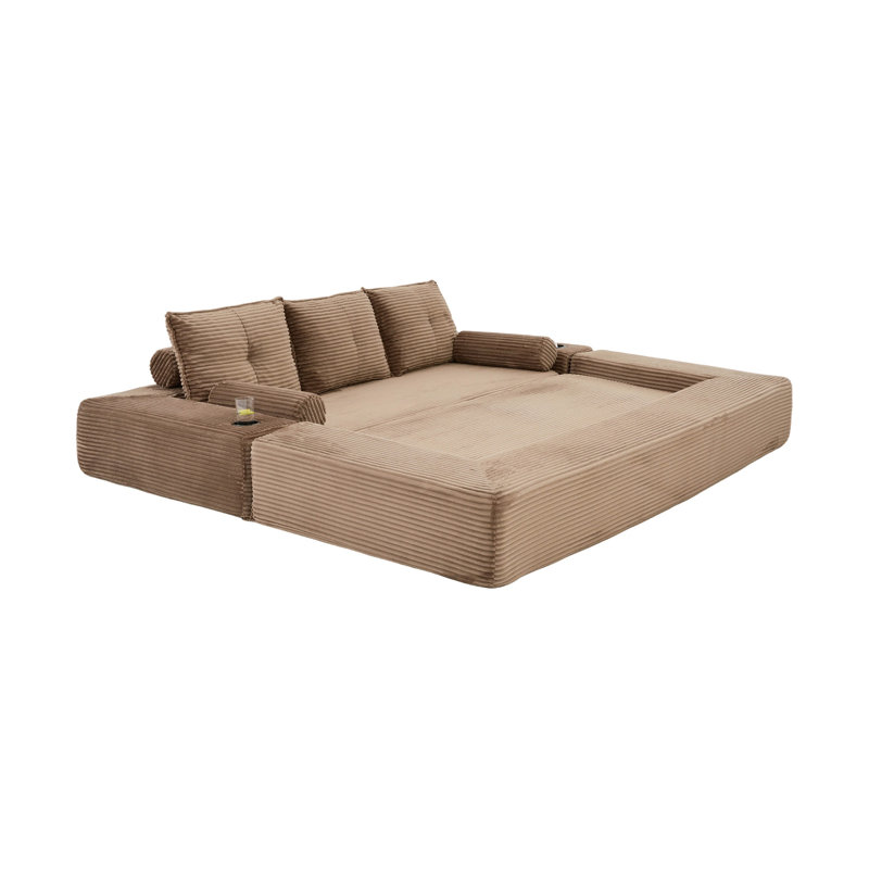 Canapé-lit convertible compact trois places au design minimaliste, Velours côtelé brun