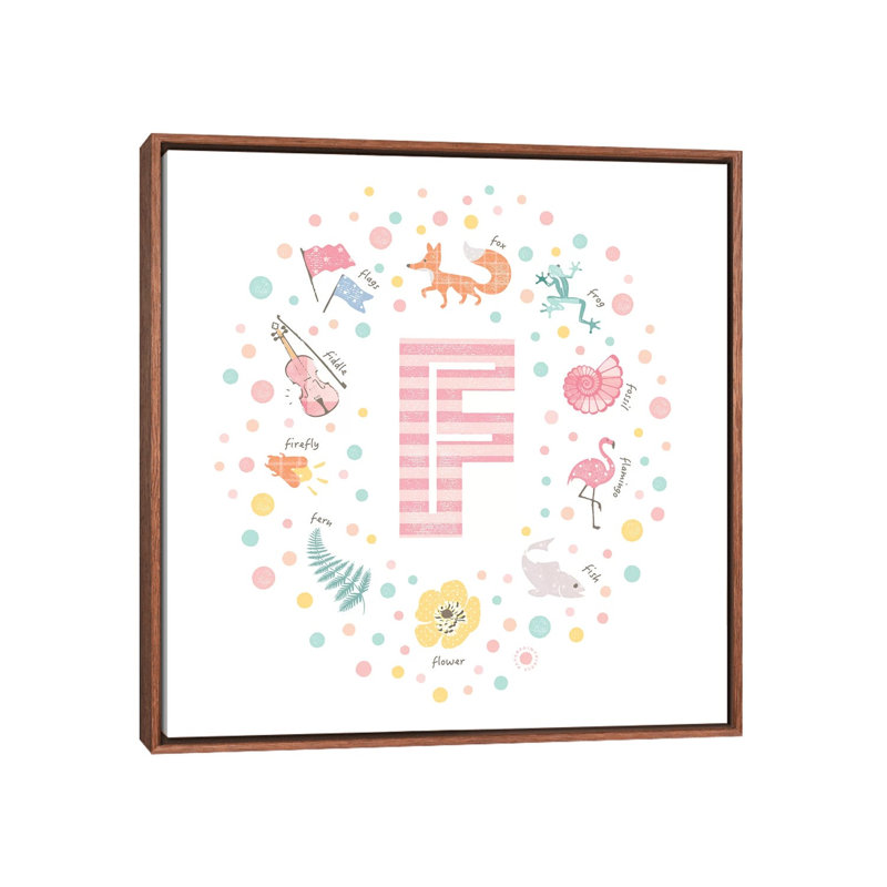 Impression rose lettre illustrée, Pas de tapis, H 26 po x l 26 po x P 1,5 po, Toile avec cadre brun