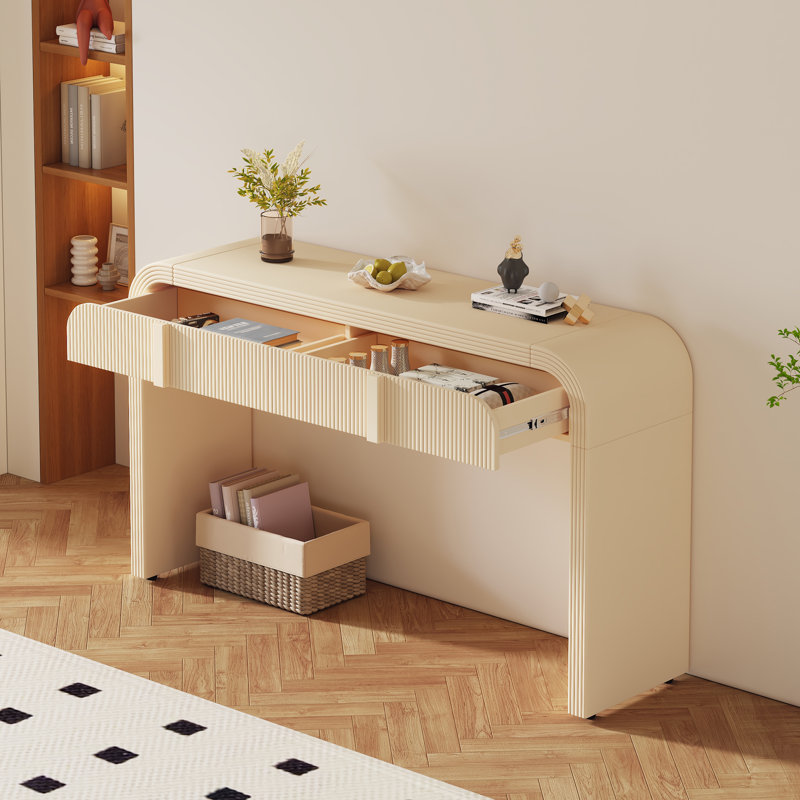Console 31 po et miroir en bois 36 po pour table d'appoint, Crème abricot