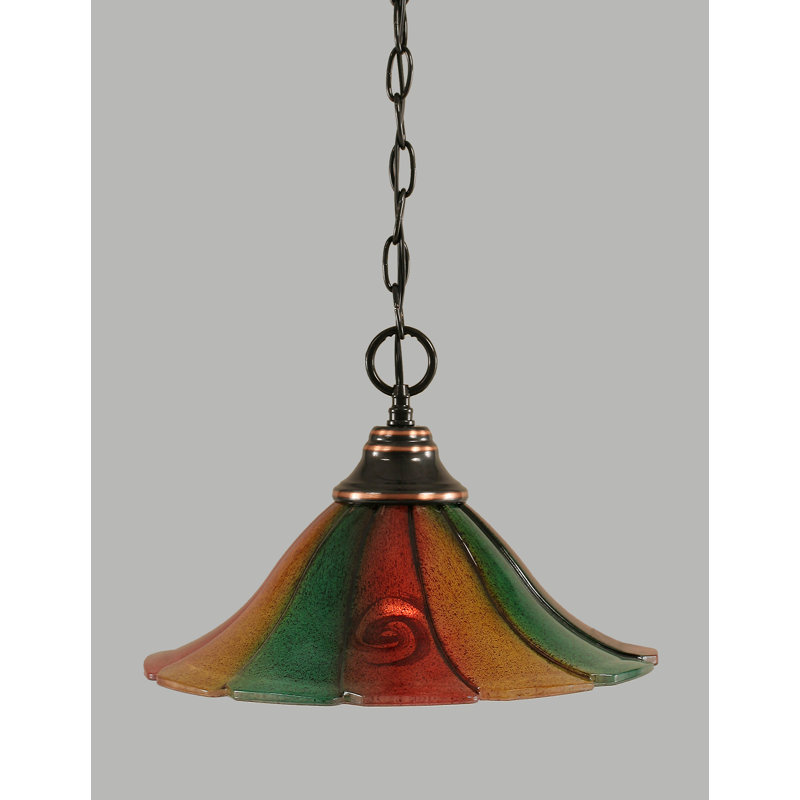 Barrion Chain Hung Pendant Shown With Mardi Gras Glass, Dark Granite, 9.25" H x 14" W x 14" D