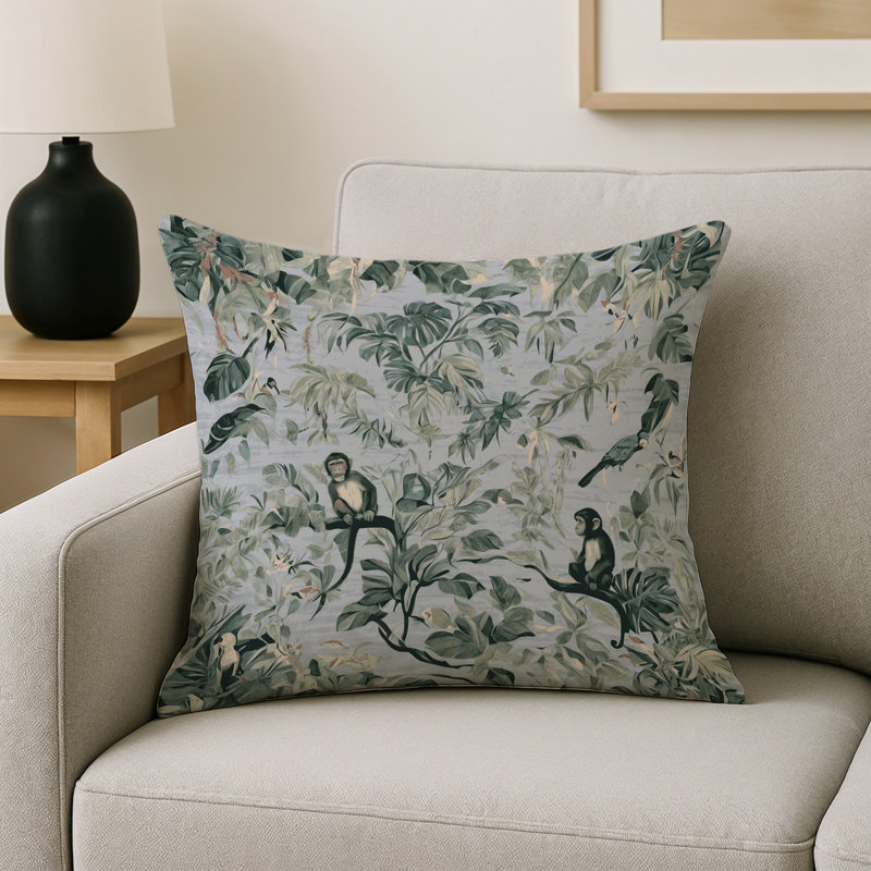 Coussin décoratif intérieur et extérieur Modern, Gris / floral 3, Carré 18 po