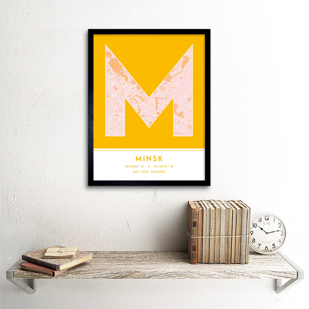 Minsk City Map Minsk Belarus City Map Yellow - Single Picture Frame Typography