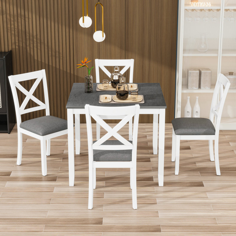 Ensemble de table de salle à manger avec 4 chaises, Gris / Blanc