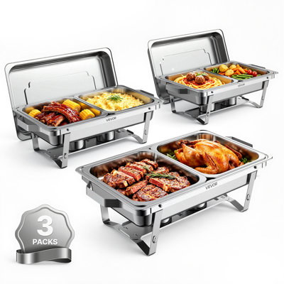 Ensemble de chafing dishes pour buffet, chafing dish de 9 pintes en acier inoxydable, idéal pour les banquets, fêtes et mariages. Présentoir rectangulaire avec 6 demi-plats, porte-combustible et support pliable.