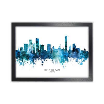 Birmingham England Skyline Blue City Name by Michael Tompsett - Print