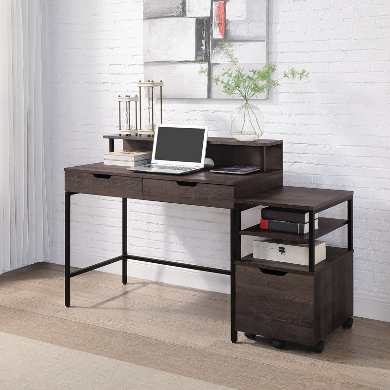 Metal Base Writing Desk, Brown/Black